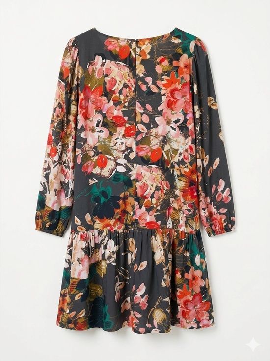 Anthropologie Dresses & Skirts - Anthropologie Dark Charcoal Floral Tiered Long-Sleeve Dress with side pockets